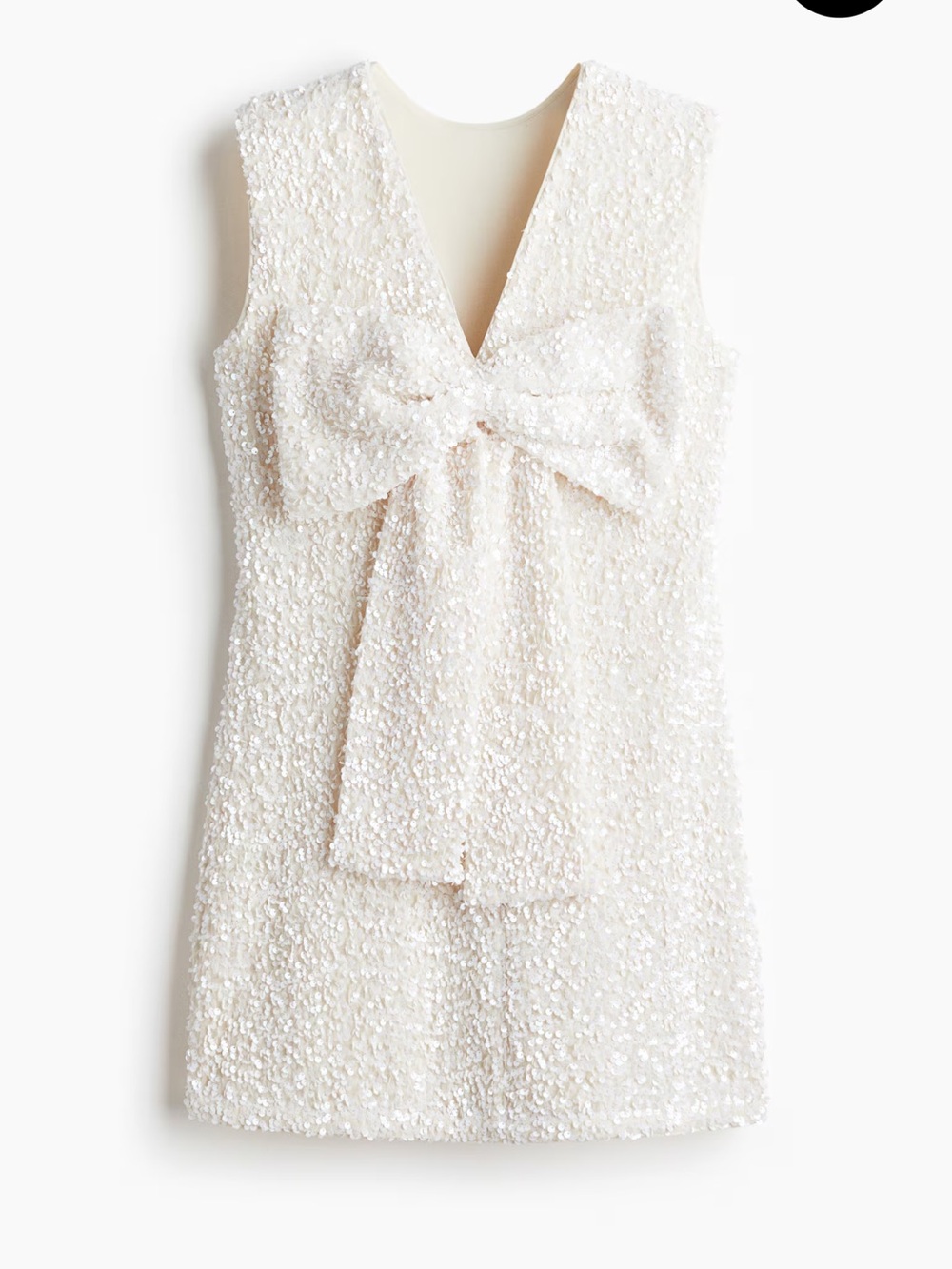 H&M White Bow-Detail Sequin Dress M
